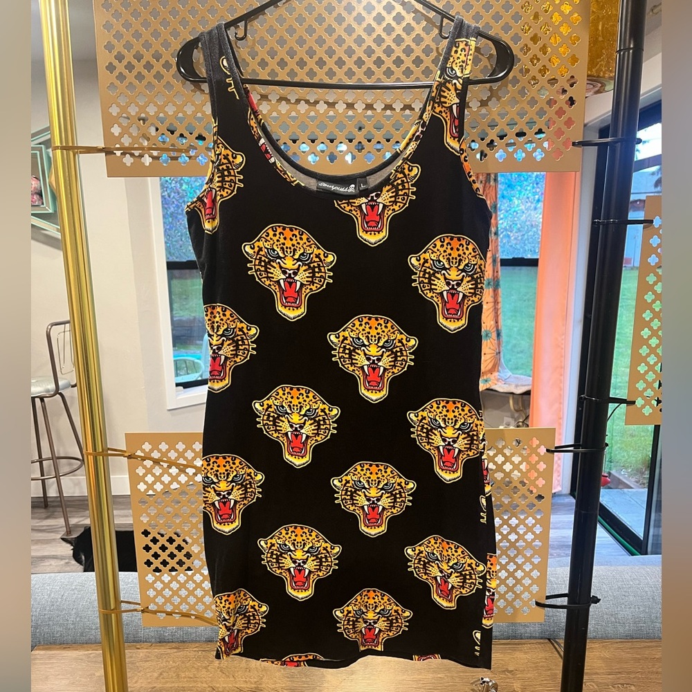 Sourpuss Clothing Bodycon Tank Dress w/Cheetah Head  Print